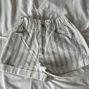 Striped White and Gray Women's Shorts